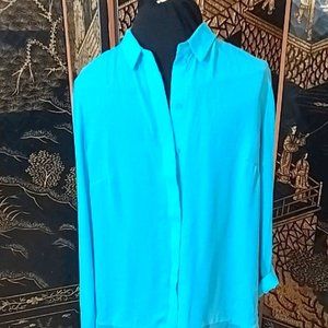 T. Tahari Turquoise shear blouse NWT
